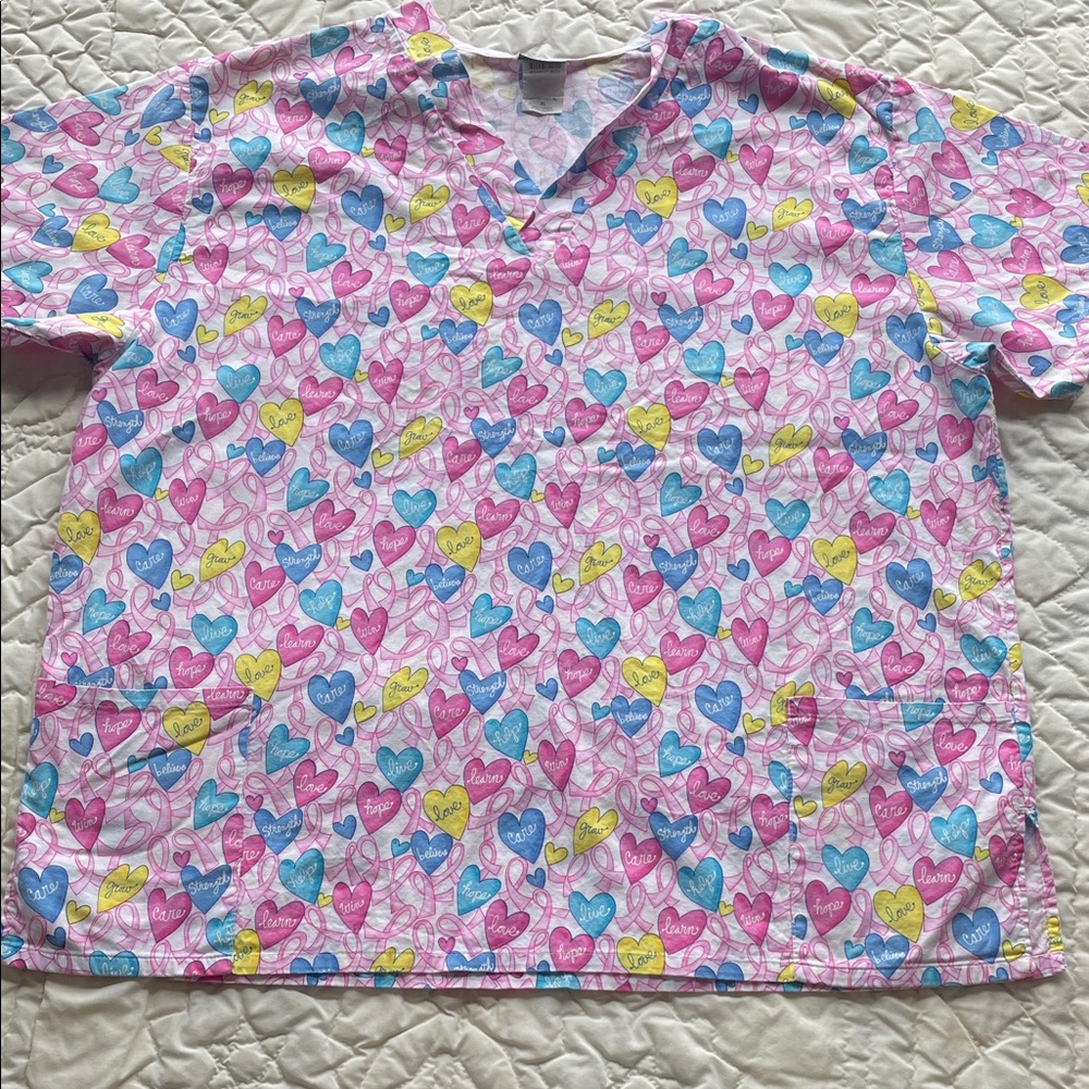 Valentine Heart Pattern Short Sleeve Scrub Top